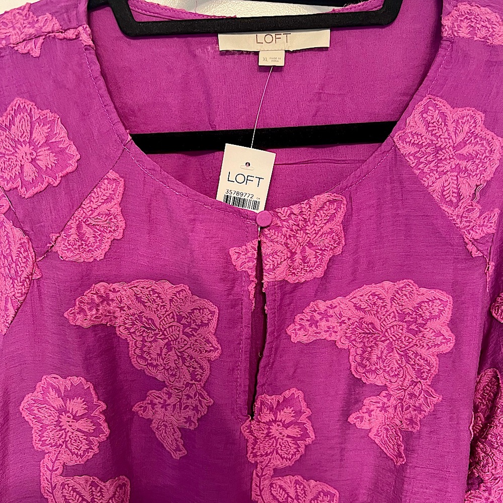 Bright purple Appliqué Boho Blouse by Loft - NWT - Picture 2 of 8